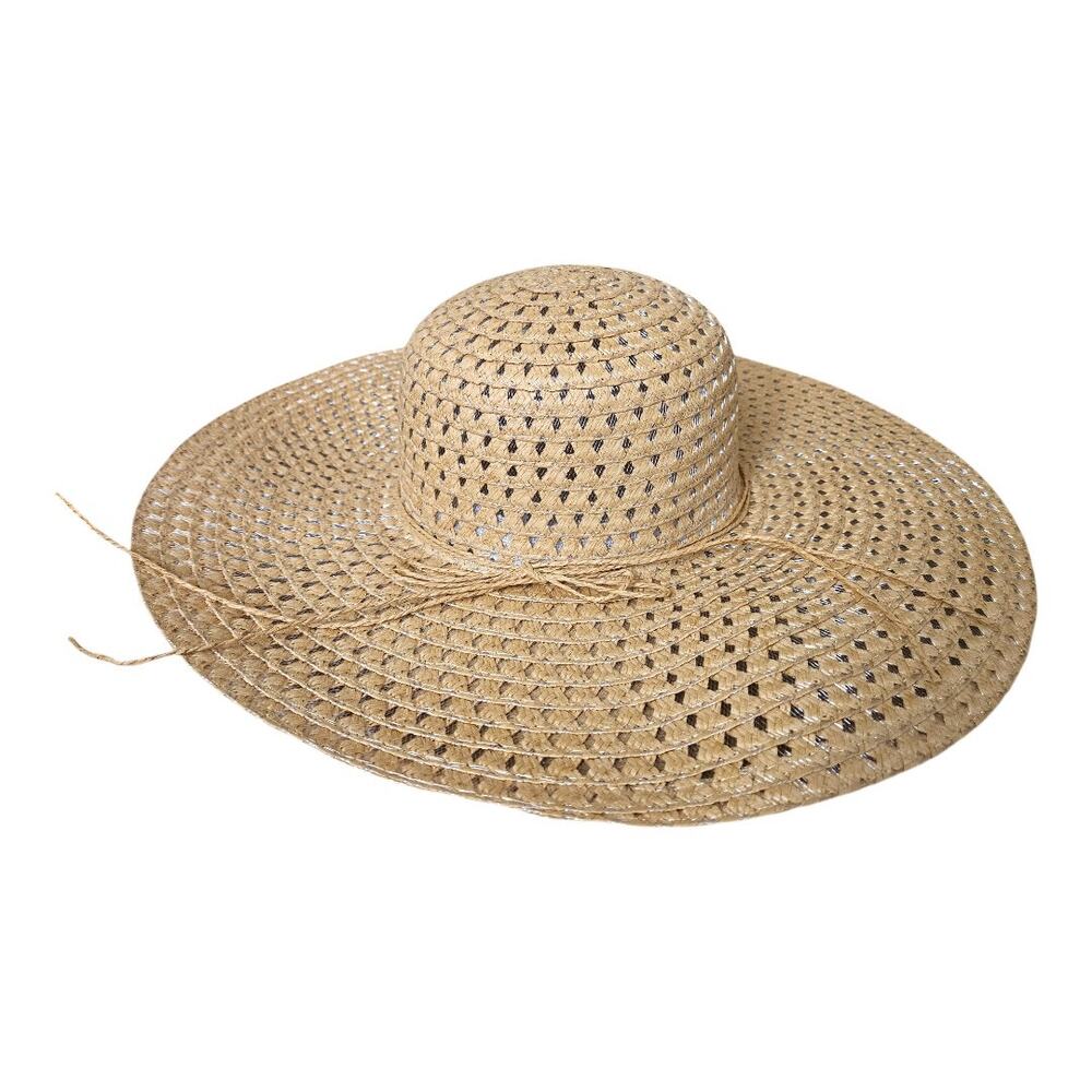 NEW Women's Wide Brim Floppy Straw Sun Hat Natural Tan Bow One Size